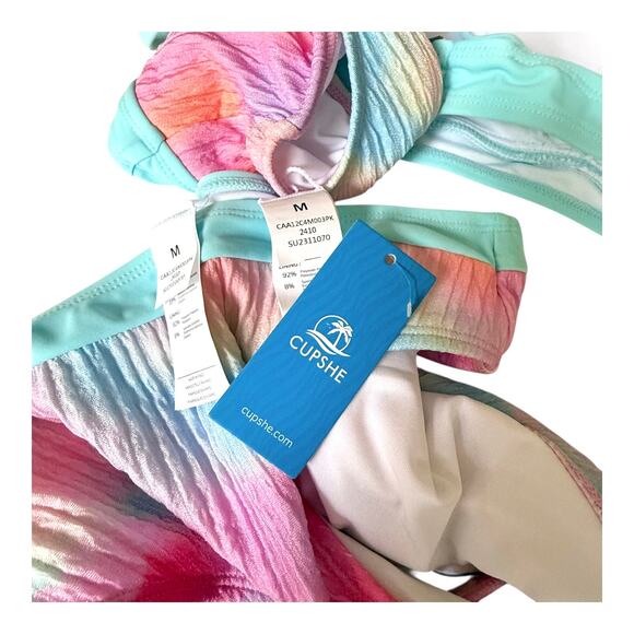 NEW Cupshe SWIMSUIT Womens MED Cotton Candy Tie Dye 2-Piece Bikini Set Mid Rise - Picture 6 of 13